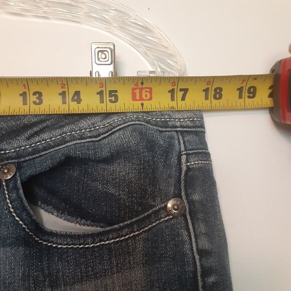 LEI Jeans Juniors 17S Blue Sophia Hipster Flare Stretch Flap Pockets Whiskers - Picture 8 of 10